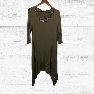 Haani Olive Tunic with Embellished Neckline